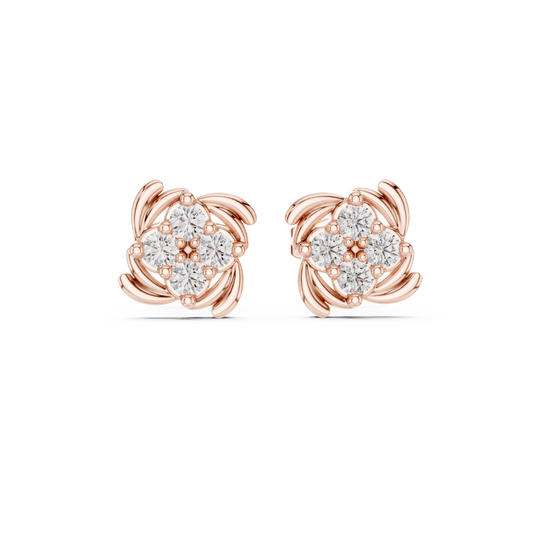 Floral Inspired Lab Diamond Stud Earrings with Brilliant Round Cut For Daily Wear - View 2