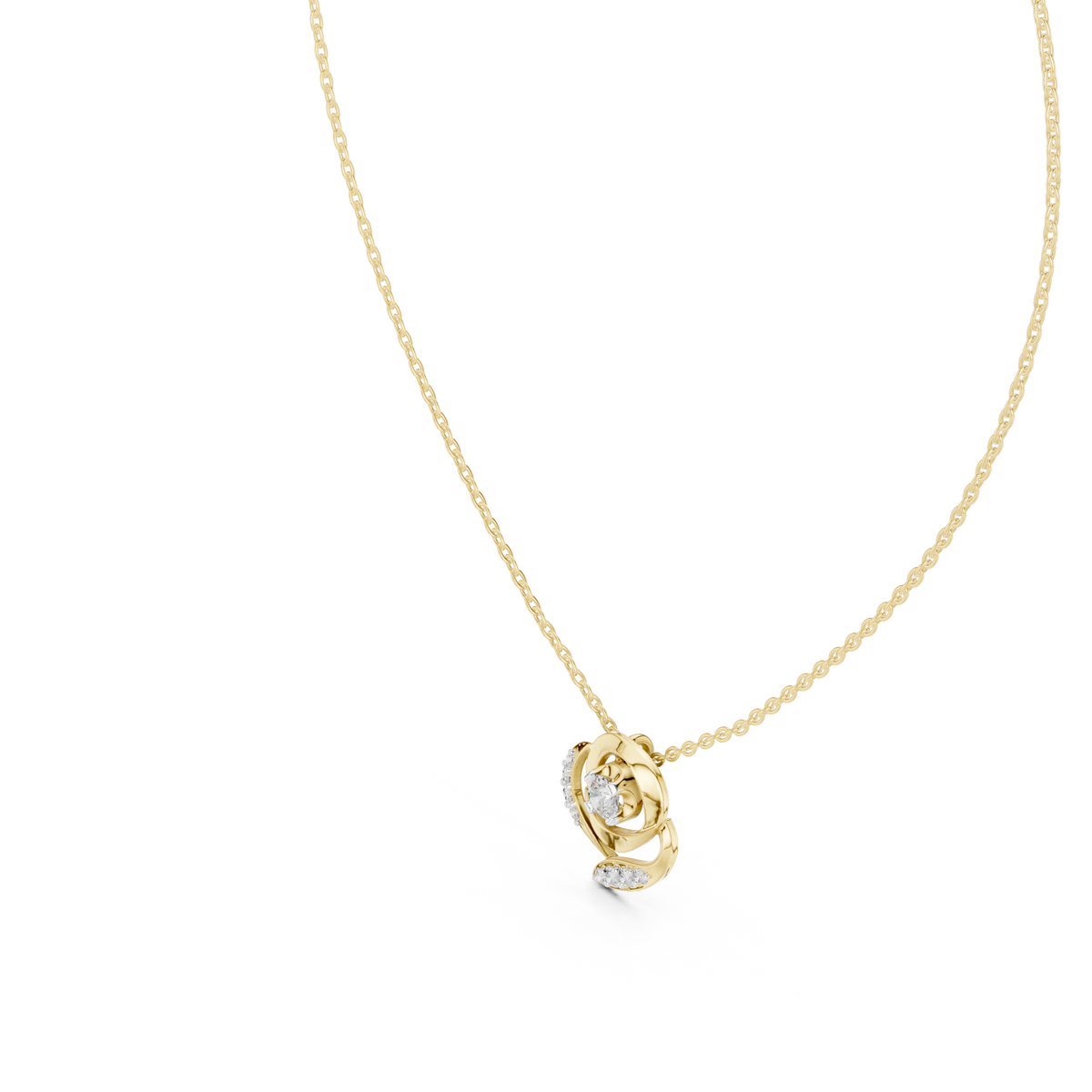 Abstract Swirl Petal Layering Pendant with Round Moissanite Diamond - View 4