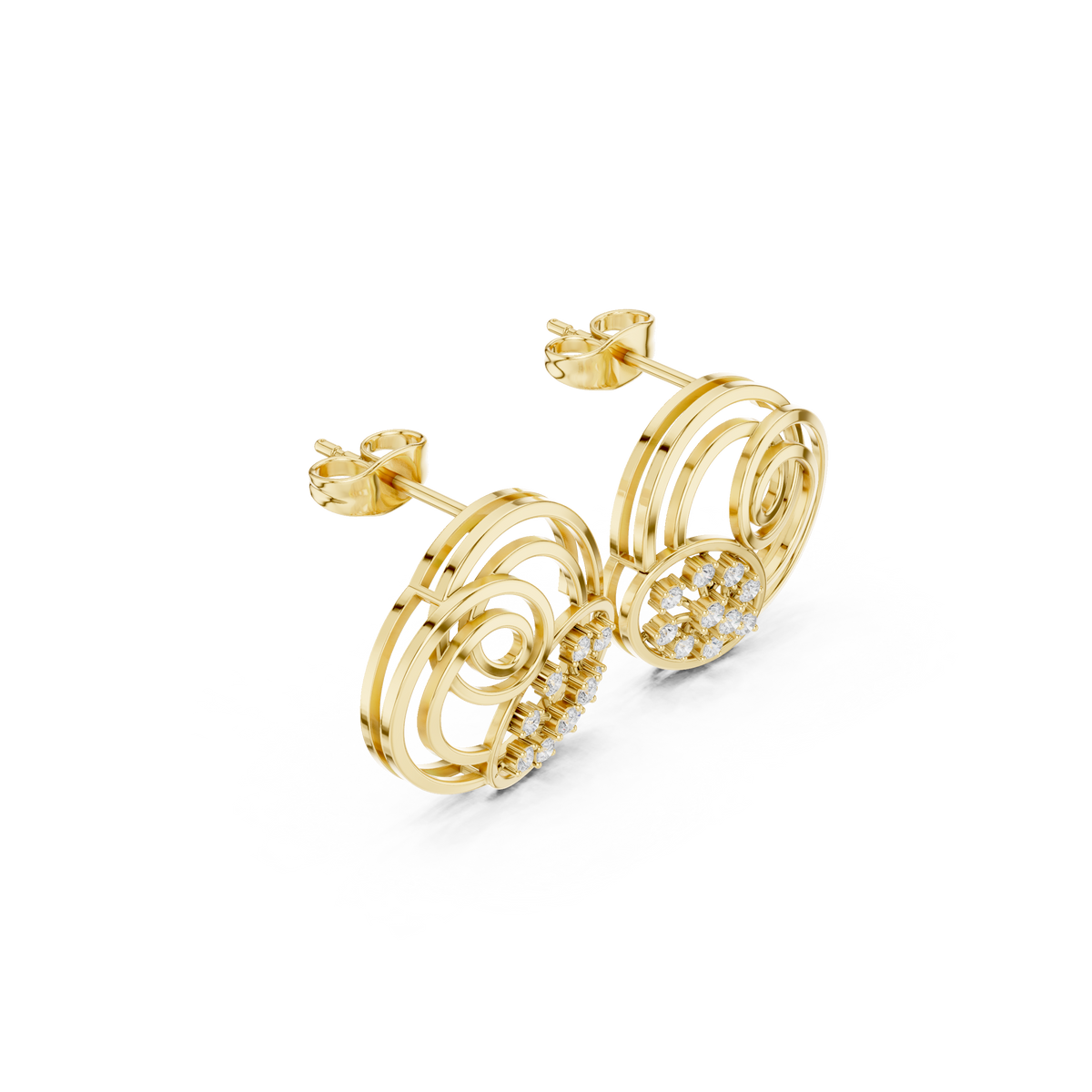 Glamour Spiral Bloom Stud Round Lab Diamond Earrings with Circular Swirl Frame - View 4