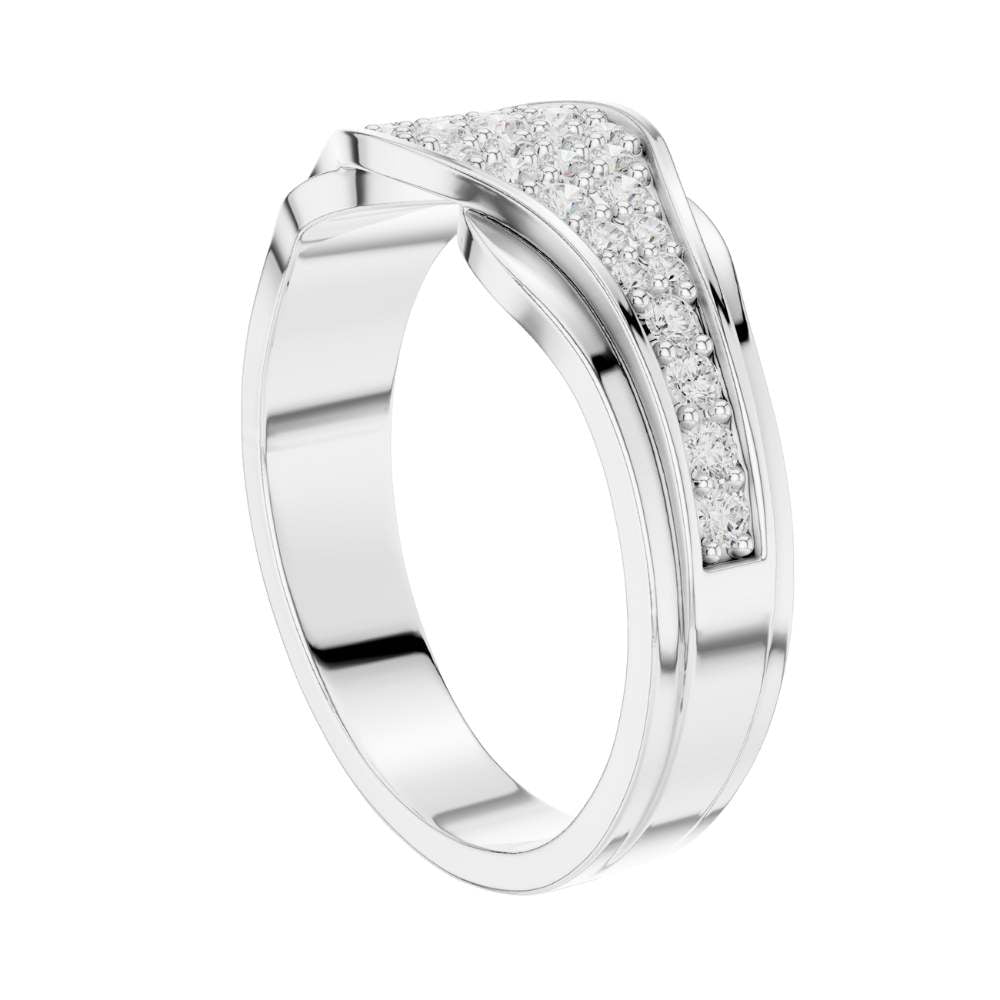 Round Cut Moissanite Diamond Men's Curved Lattice Grid Pave Statement Band - View 12