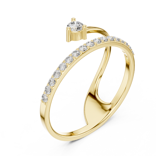 Round Cut Moissanite Diamond Open Wrap Pave Bypass Ring - View 2