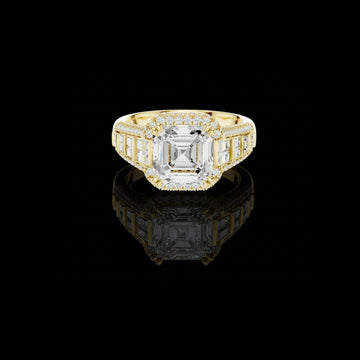 Asscher Cut Halo Lab grown Diamond Ring with Baguette Side Stones