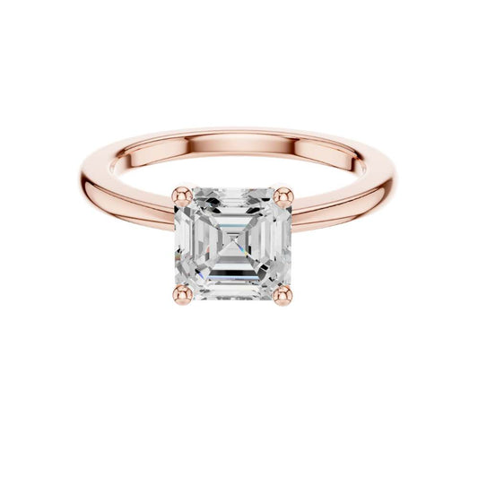 Asscher Cut Moissanite Diamond Solitaire Engagement Rings - View 2