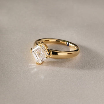 Asscher Moissanite Diamond With Four Prong Solitaire Engagement Ring