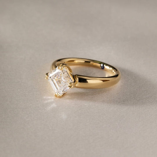 Asscher Lab Diamond With Four Prong Solitaire Engagement Ring