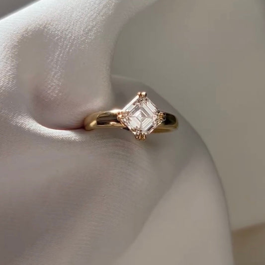 Asscher Lab Diamond With Four Prong Solitaire Engagement Ring - View 2