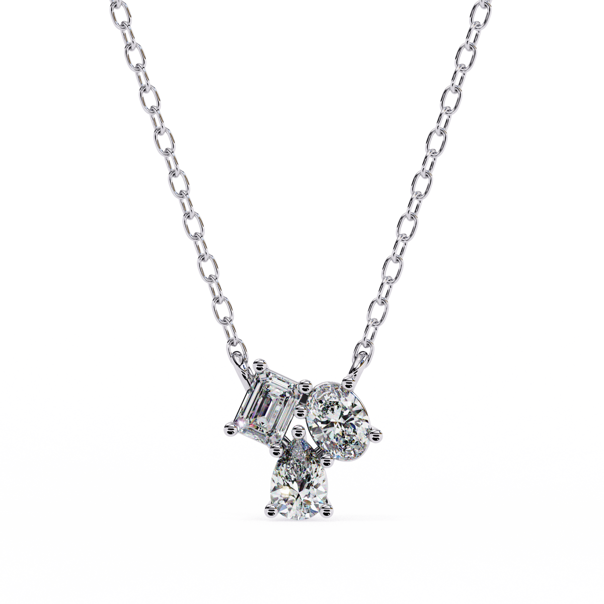 Asymmetric Emerald Oval Pear Cut Lab Grown Diamond Shape Cluster Pendant - View 4