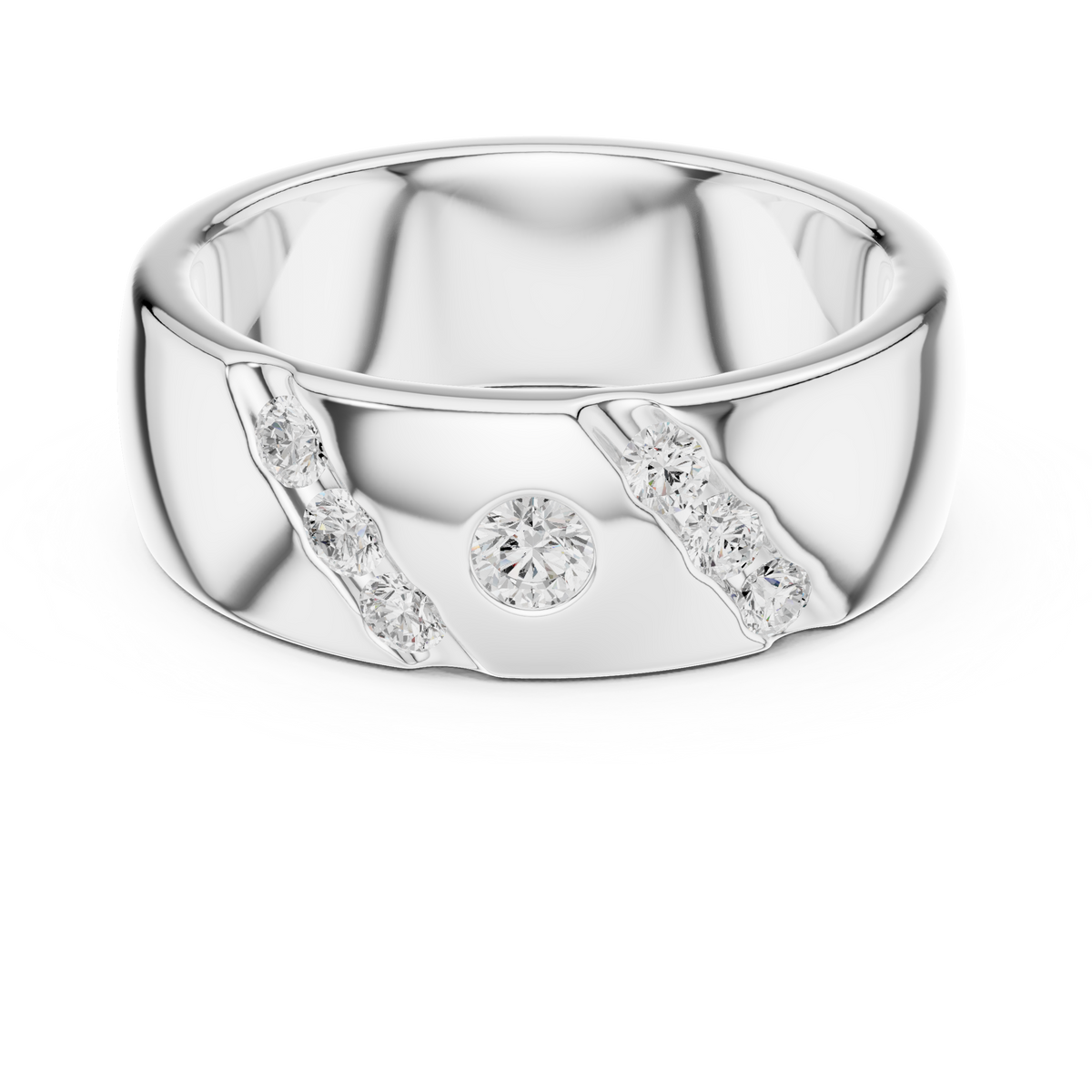 Round Cut Lab Grown Diamond Men's Swirl Channel Set Heavy Statement Ring - View 3