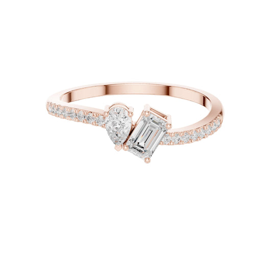 Pear and Emerald Cut Lab Diamond Toi et Moi Pave Engagement Ring - View 2