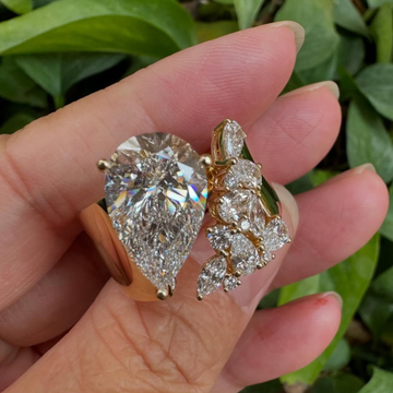 Nature Inspired Pear Cut Lab Diamond Open Anniversary Ring