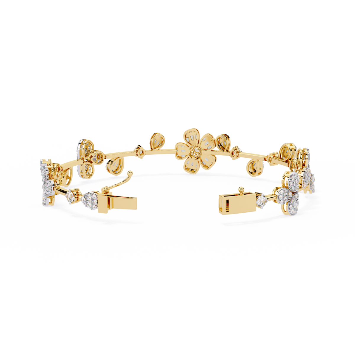 Baguette & Round Cut Lab Diamond Floral Clustered Petal Bracelet - View 5