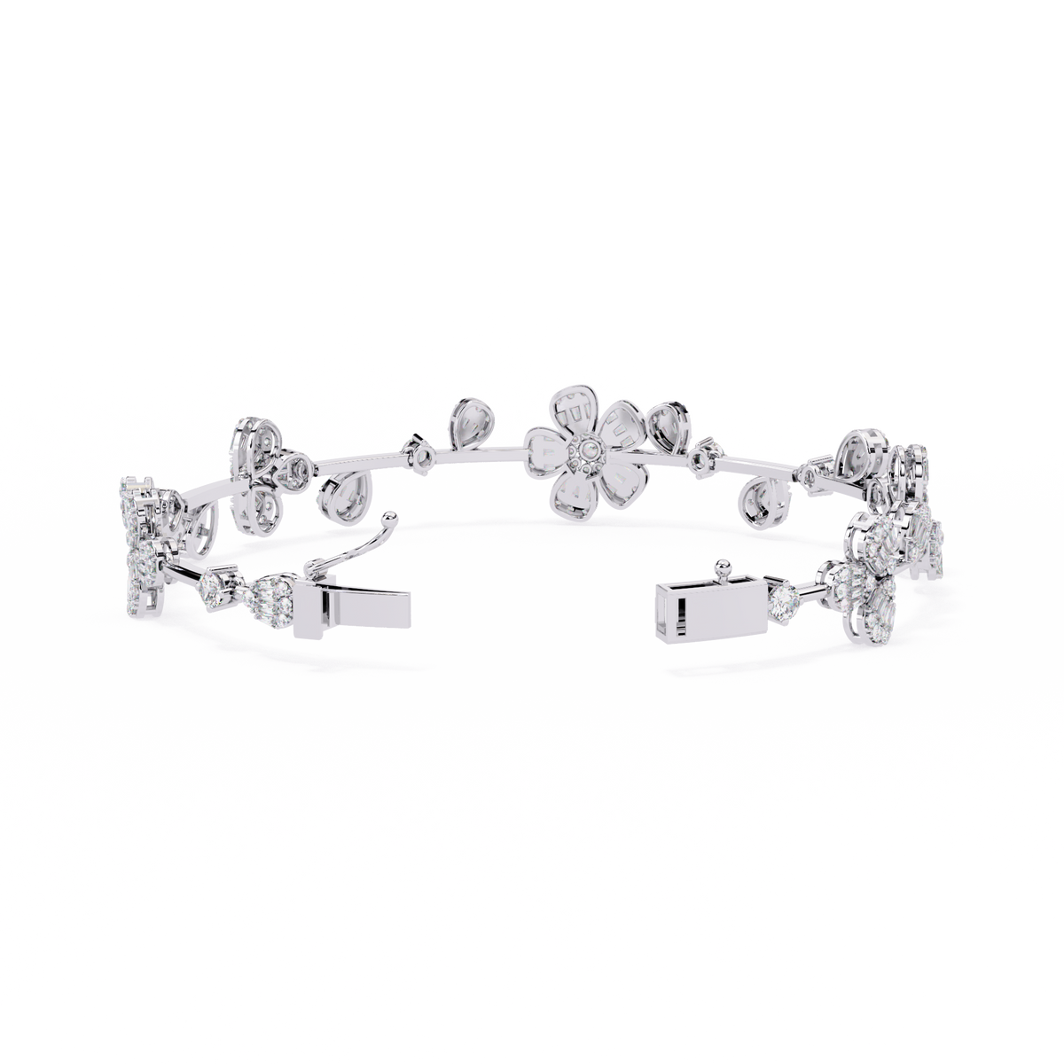 Baguette & Round Cut Lab Diamond Floral Clustered Petal Bracelet - View 7