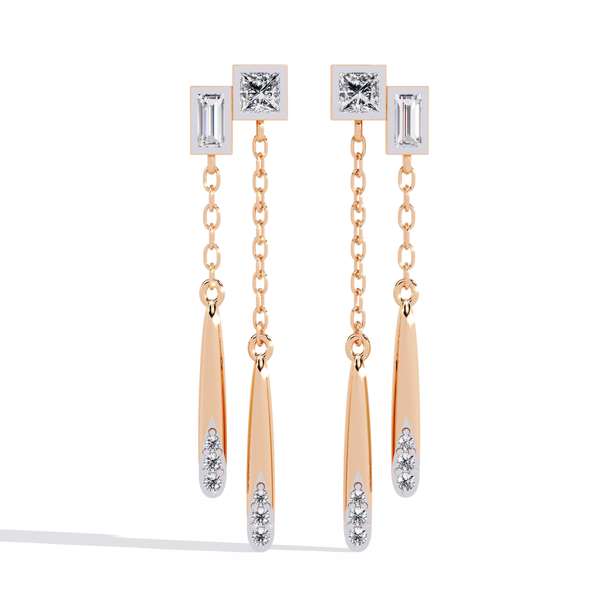 Shiny Cascade Dual Tone Chain Linked Drop Lab Grown Diamond Earrings - View 2