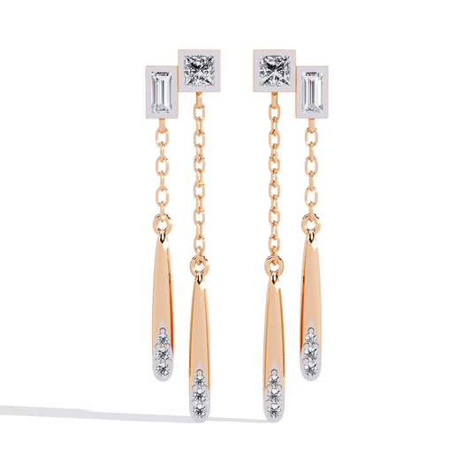 Shiny Cascade Dual Tone Chain Linked Drop Lab Grown Diamond Earrings - View 2