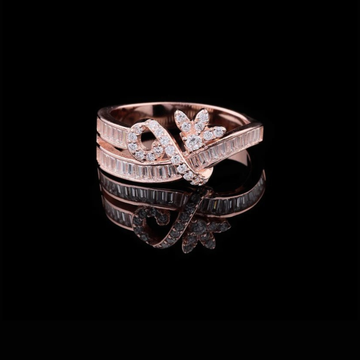 Floral Bypass Baguette and Round Moissanite Diamond Engagement Band