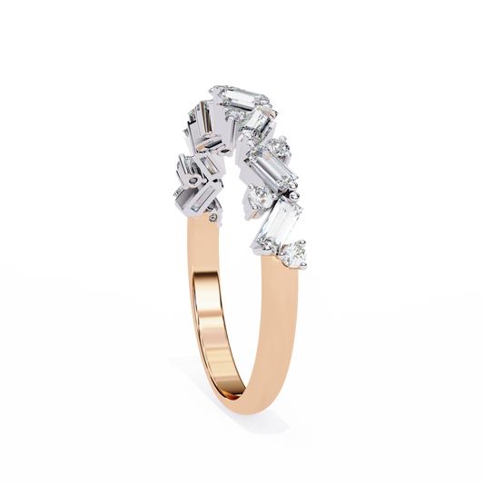 Geometric Baguette and Round Cut Moissanite Diamond Wedding Band - View 2