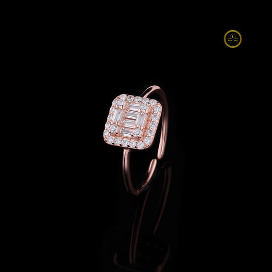 Baguette Halo Ring with Lab Diamond Rectangular Cluster Setting - View 2