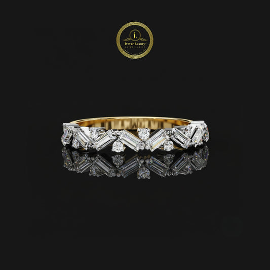 Geometric Baguette and Round Cut Moissanite Diamond Wedding Band
