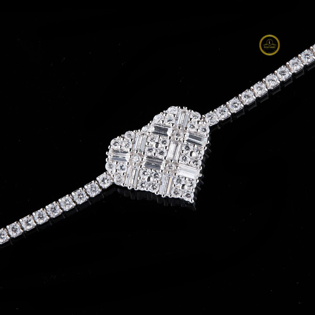 Baguette and Round Lab Diamond Elegant Heart shaped Bracelet - View 3
