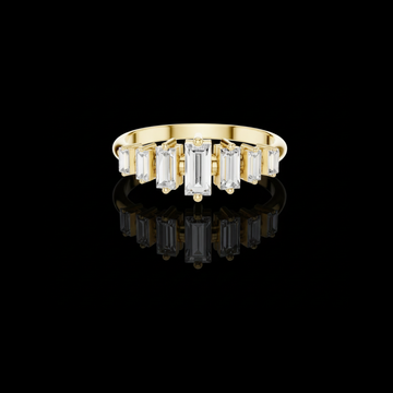 Baguette Cut Moissanite Diamond Bar Band Ring in Yellow Gold