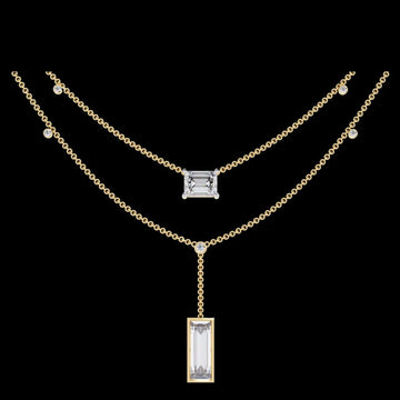 Layered Emerald Cut Lab Grown Pendant Y Necklace
