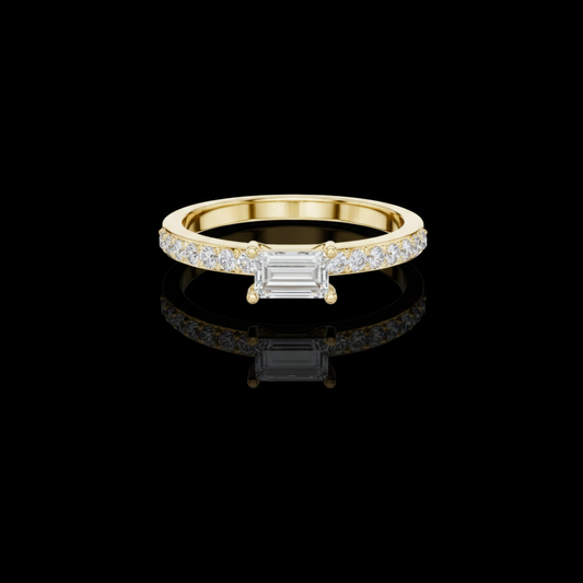 Solitaire Baguette Cut Lab Diamond Pave Engagement Ring