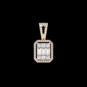 Multi Cut Moissanite Diamond Cluster Rectangle Halo Pendant Pave Bail