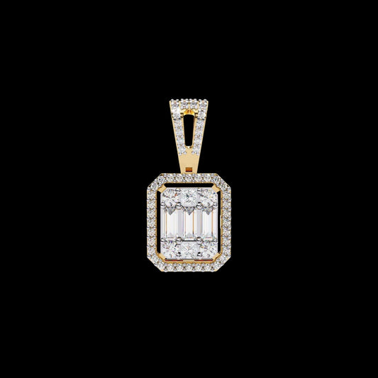 Multi Cut Moissanite Diamond Cluster Rectangle Halo Pendant Pave Bail