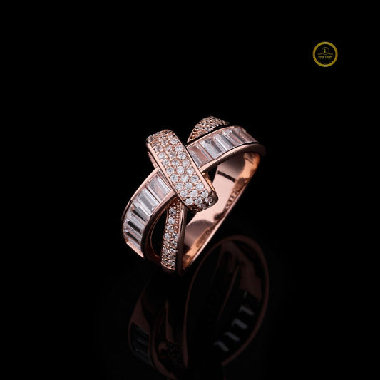 Baguette & Round Cut Lab Diamond Criss Cross Ring And Pave Band - View 2