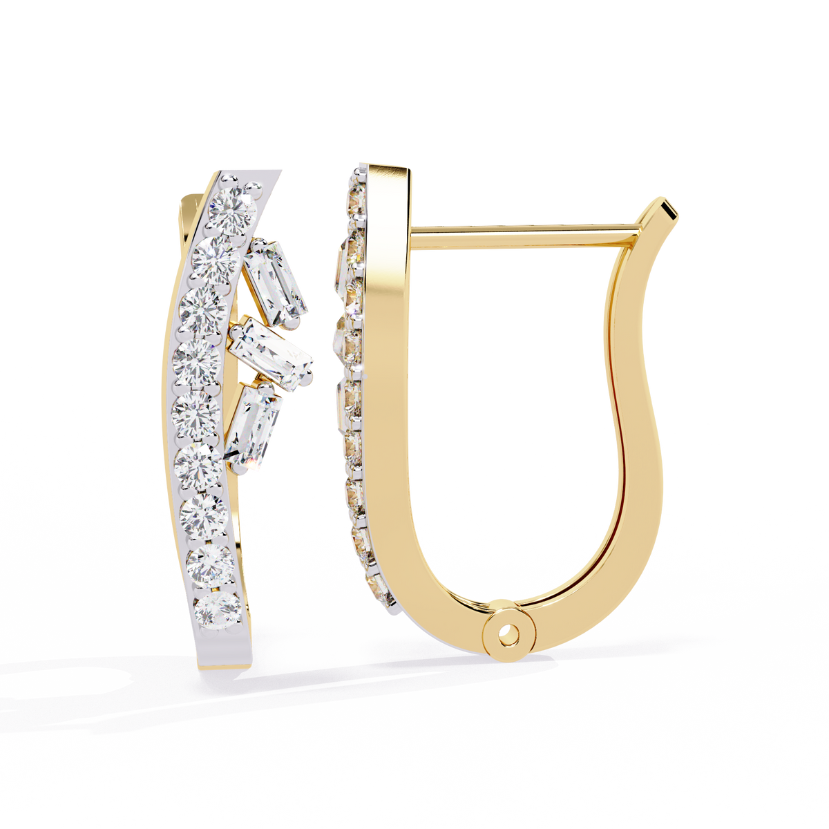Sparkling Lab Grown Diamond Studs Baguette and Round Diamond Curved Hoop Earrings - View 4
