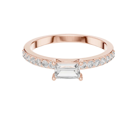 Solitaire Baguette Cut Lab Diamond Pave Engagement Ring - View 2