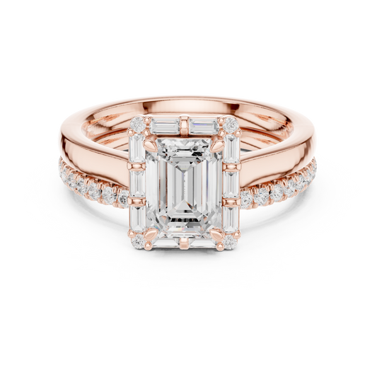 Emerald Cut Three Stone Lab Grown Diamond with Baguette Cut Ring - View 2