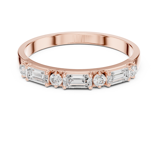 Baguette and Round Moissanite Diamond Half Eternity Wedding Band - View 2