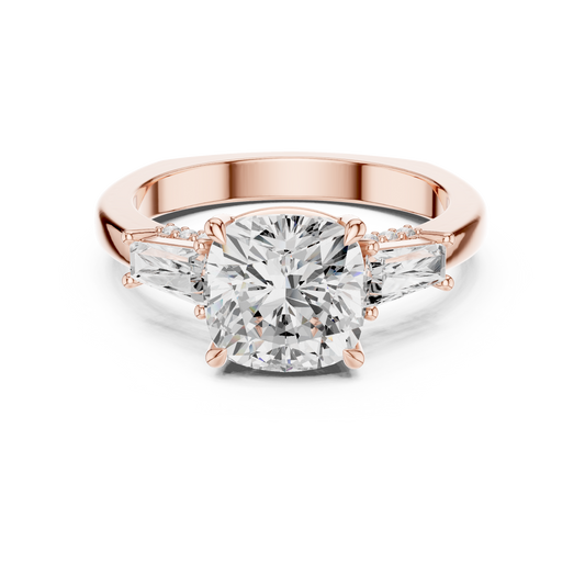 Cushion Lab Diamond Engagement Ring With Baguette Side Stone - View 2