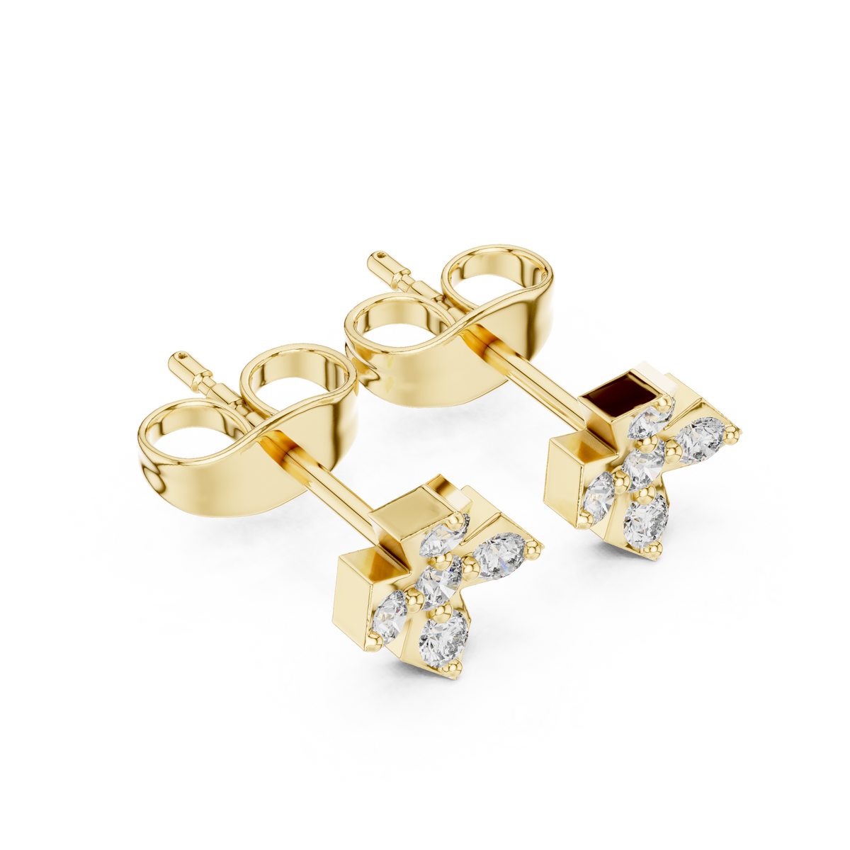 Refined Geometric Cross Round Lab Diamond Stud Earrings with Five Stone Cluster - View 4