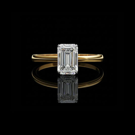 Four Prong Emerald Moissanite Diamond Engagement Ring