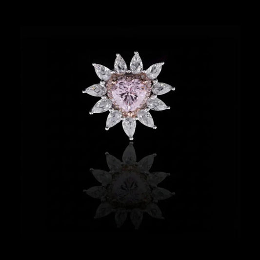 Fancy Intense Pink Heart Cut Moissanite Diamond Cluster Ring With Pear Sidestone