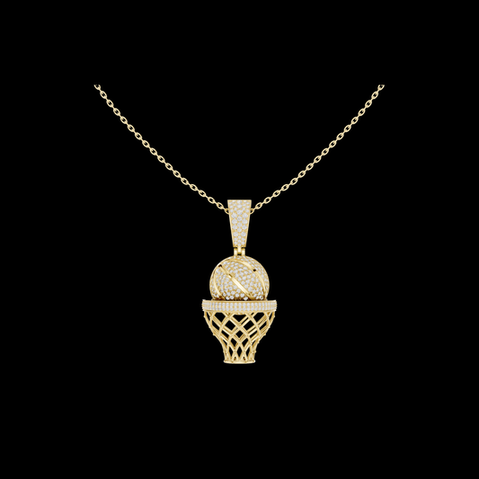 Sports Theme Ball Motif Charm Pendant with Round Moissanite Diamond