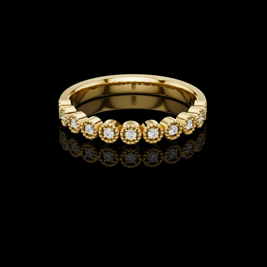 Round Bezel Set Diamond Station Moissanite Wedding Band