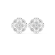 Sculpted Ornate Round Moissanite Diamond Stud Earrings with Floral Beaded Frame - View 3