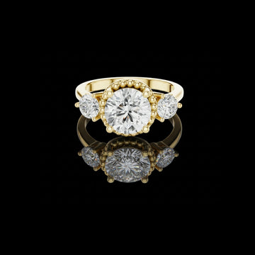 Round Three Stone Filigree Lab Diamond Ring For Her