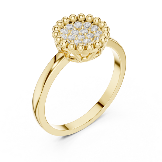 Round Floral Diamond Cluster Beaded Moissanite Diamond Ring - View 2
