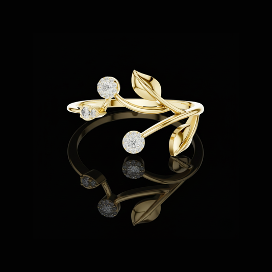 Nature Inspired Leaf Moissanite Diamond Ring with Halo Setting