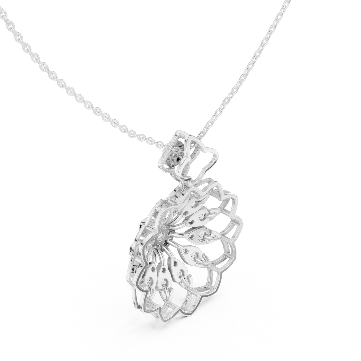 Floret Pattern Layering Pendant with Round Lab Grown Diamond - View 9