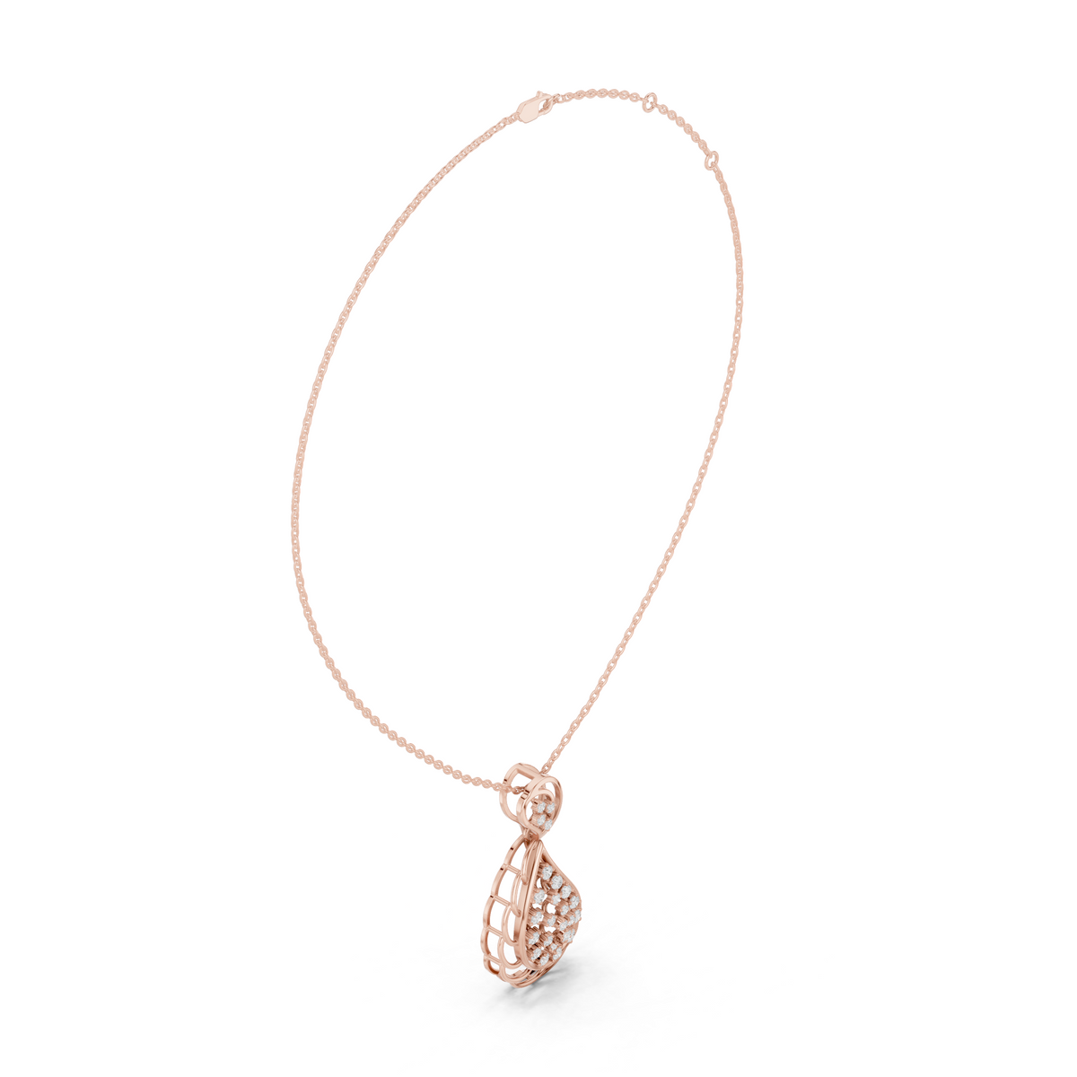Round Diamond Pear Drop Openwork Lab Grown Necklace - View 8