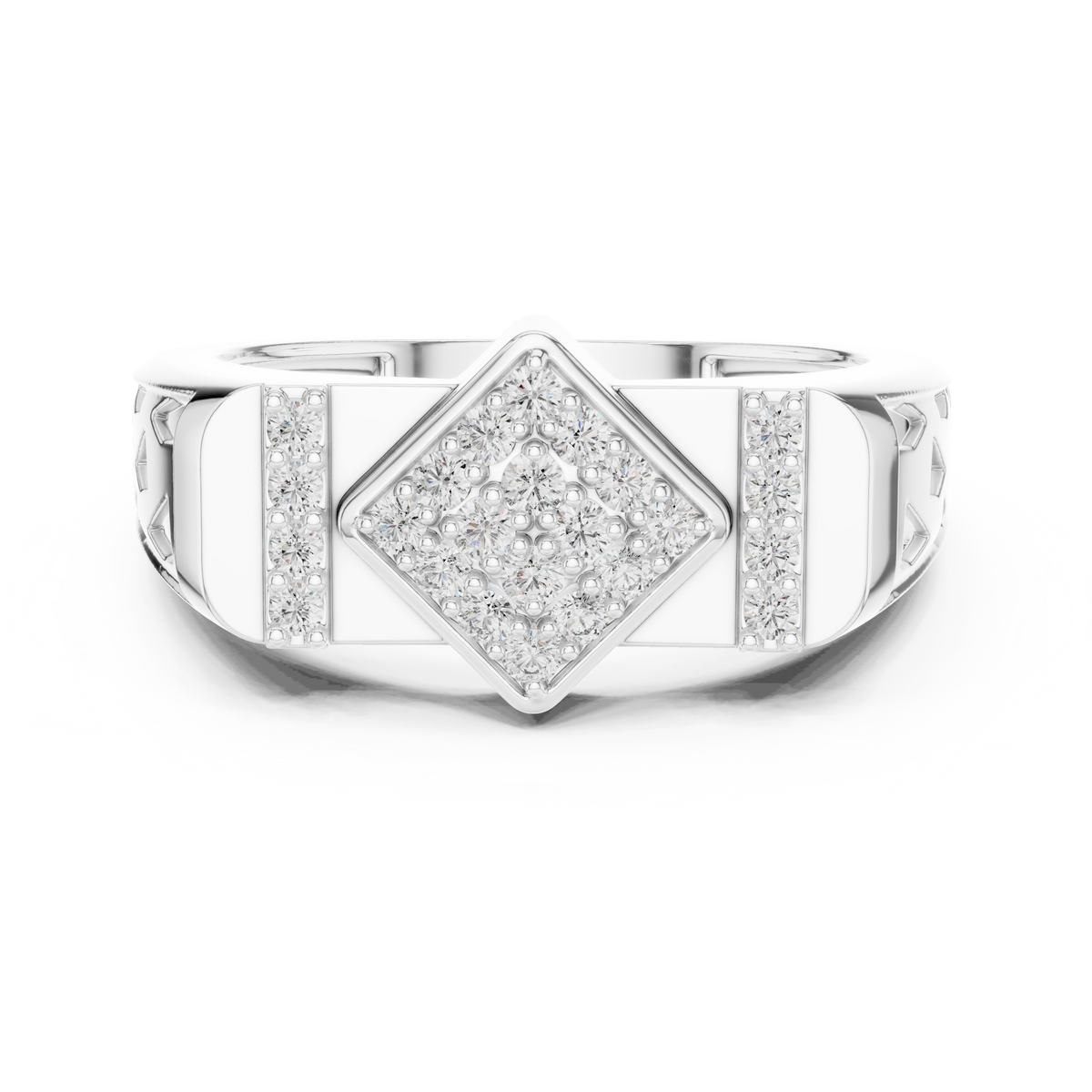 Round Cut Lab Grown Diamond Men's Architectural Vertical Pave Pillar Wedding Ring - View 3