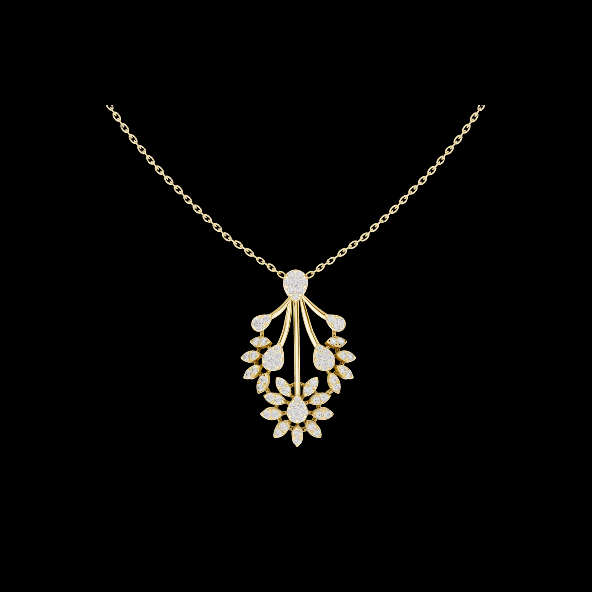 Floral Drop Pendant with Round Moissanite Diamond