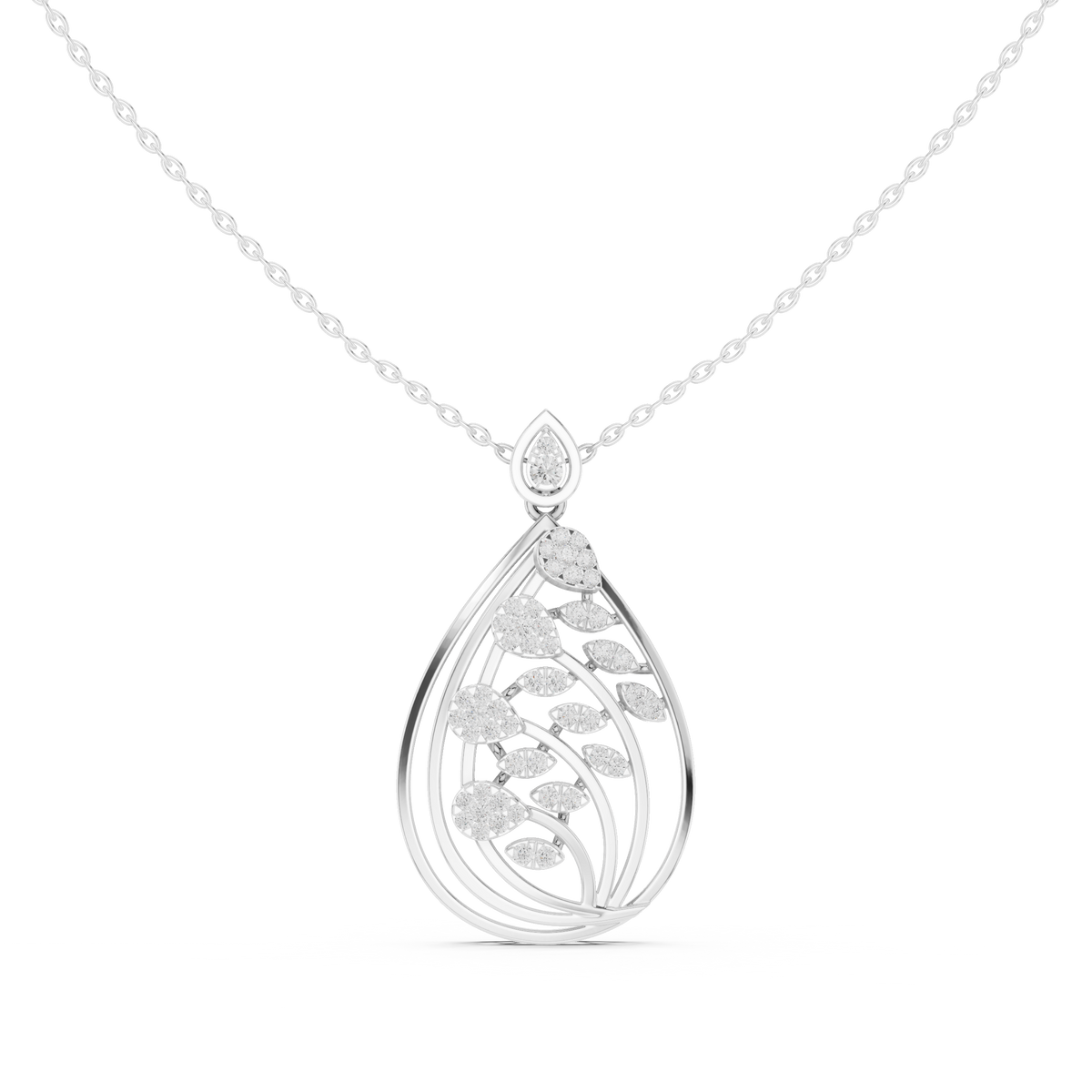 Teardrop Shape Leaf Inspired Round Moissanite Pendant - View 3