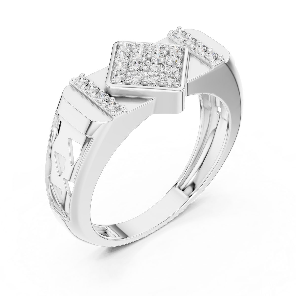 Round Cut Moissanite Diamond Men's Architectural Vertical Pave Pillar Wedding Ring - View 6