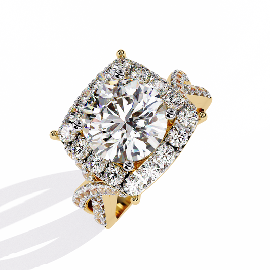 Round Halo Lab Diamond Ring with Princess Side Stones - View 2